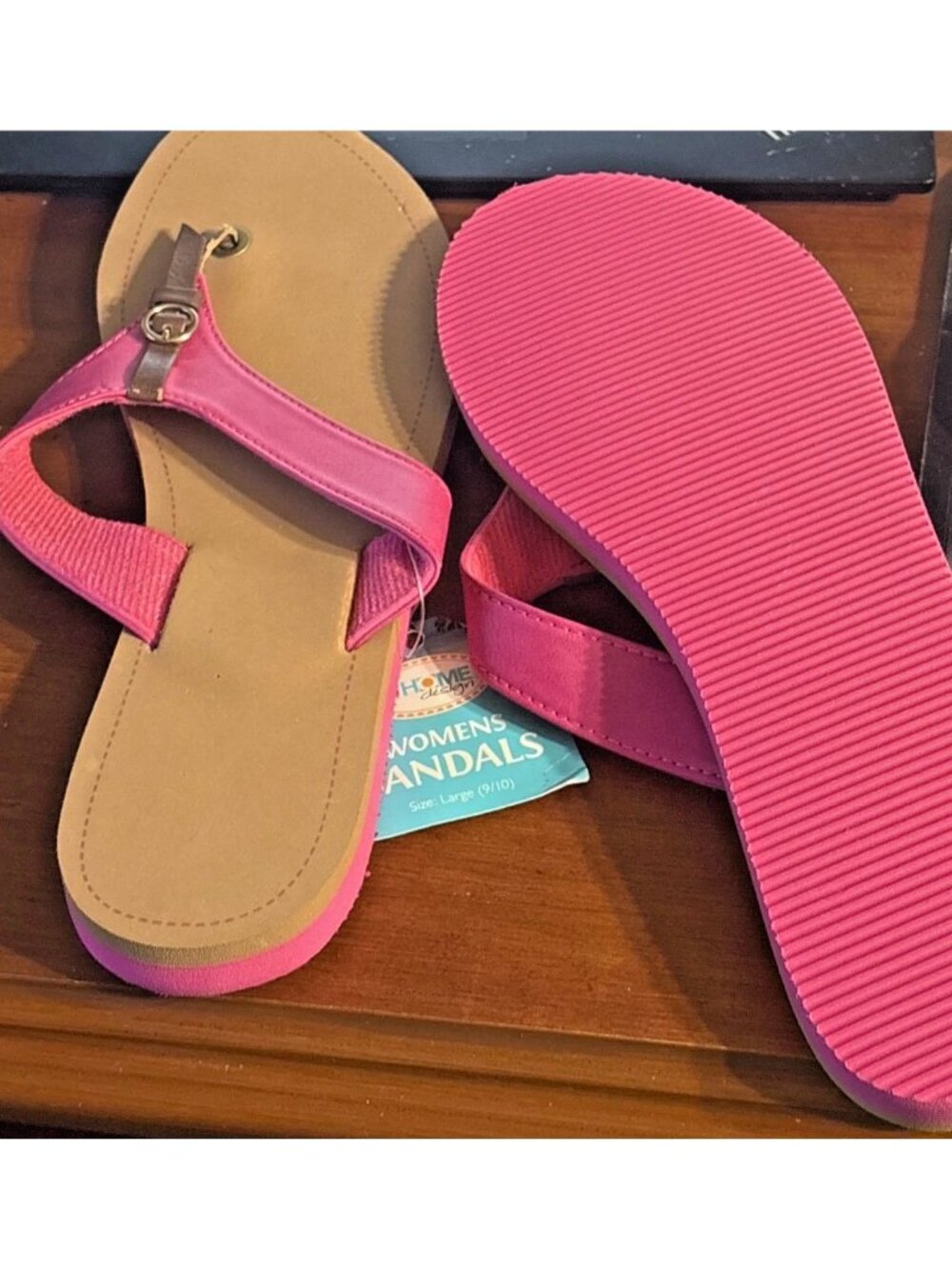 Womens Pink Sandals With Brown Accents Size Large 9/10 Casual Comfortable Style - Picture 2 of 8